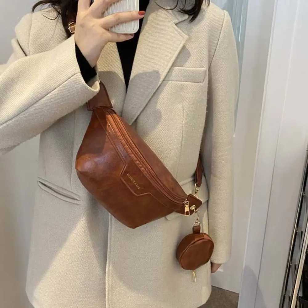 Portable Fanny Packs PU Leather Bag With Coin Purse Korean Style Banana Bag Half Moon Bag Large Capacity Running Waist Bag Men Y250724