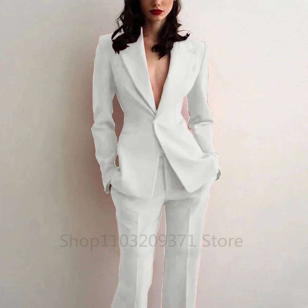 Women's Suit Party Wedding Plus Size 2Pcs Slim Fit Spike Collar Blazer Pants Outfit Dress Evening Dresses For Prom Traf Set MDNG