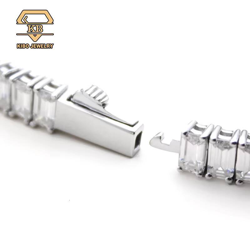 Hot Selling Iced Out Diamond Chains Tennis Necklace 5mm Bracelet 925 Silver Baguette Emerald Cut Moissanite Men Hip Hop Chain