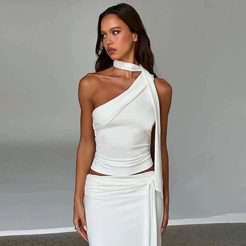 2024 Summer New Women's Solid Color Slim Fit Street Fashion Halter Sexy Backless Tank Top b81