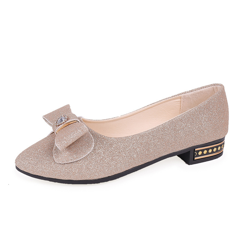 2025 Spring and Autumn Korean Style Low Heel Versatile Pointed Toe Bowknot Women's Shallow Mouth Flat Casual Leather Shoes ddmythur