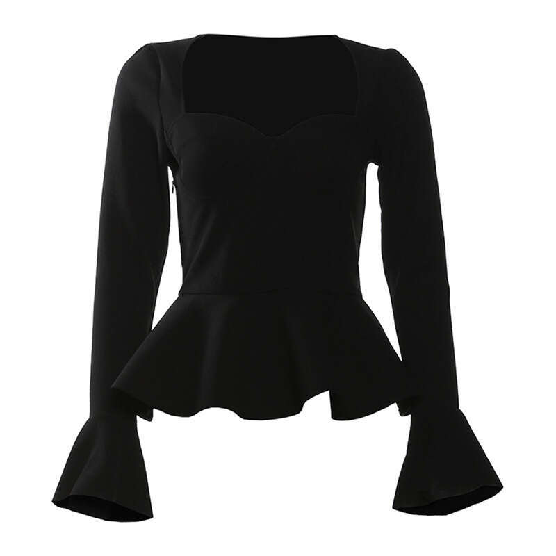 Women's Clothing 2024 Autumn Winter New Street Style Solid Color Sexy Long Sleeve U-Neck Slim Fit Top for Women dc7
