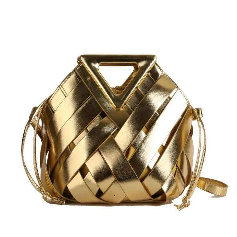 Designer Weave Basket Handbag Women Triangular Single Shoulder PU Material Crossbody Bag