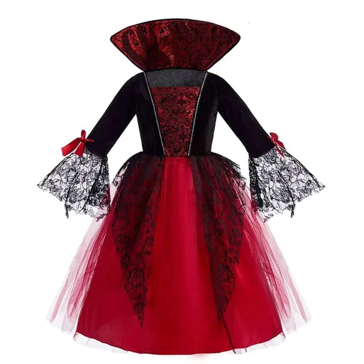 2025 Halloween Festive Par Gothic Red Mesh Long Sleeve Cute Horror Vampire Princess Dress Girl Role Playing Costume Set Z250725