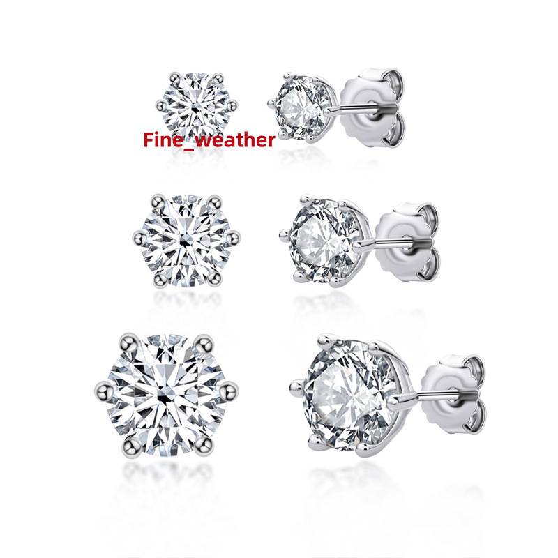 Classic Six-Claw Genuine D Color Moissanite Stud Earrings for Women 925 Sterling Silver Gold Plating Cross-Border Popular