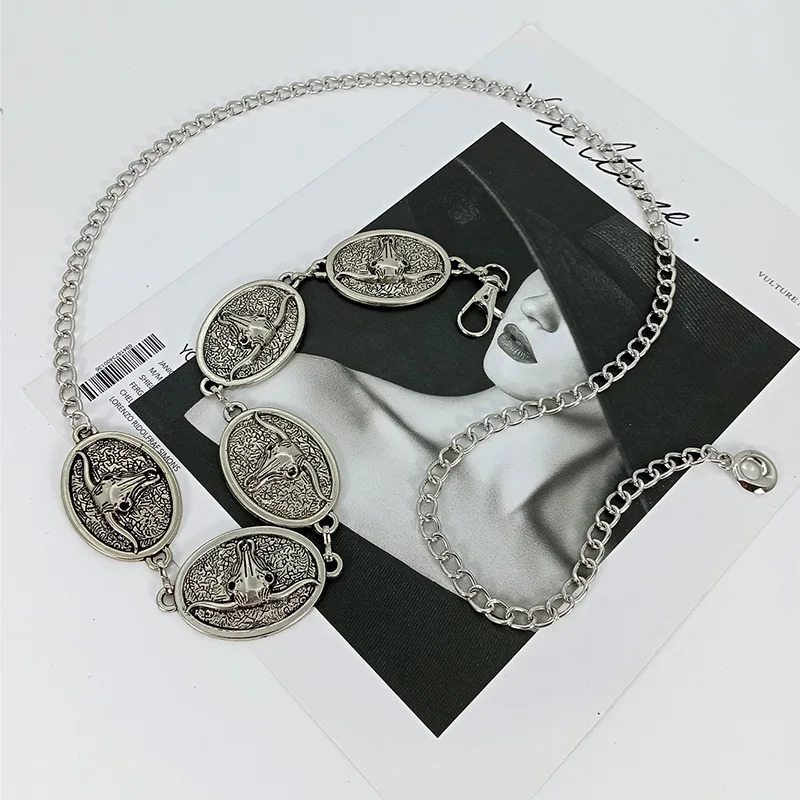 Vintage Silver Metal Waist Chain Belt Sun Bull Coins Belts For Women High Quality Punk Gothic Y2K Waistband Female 250722