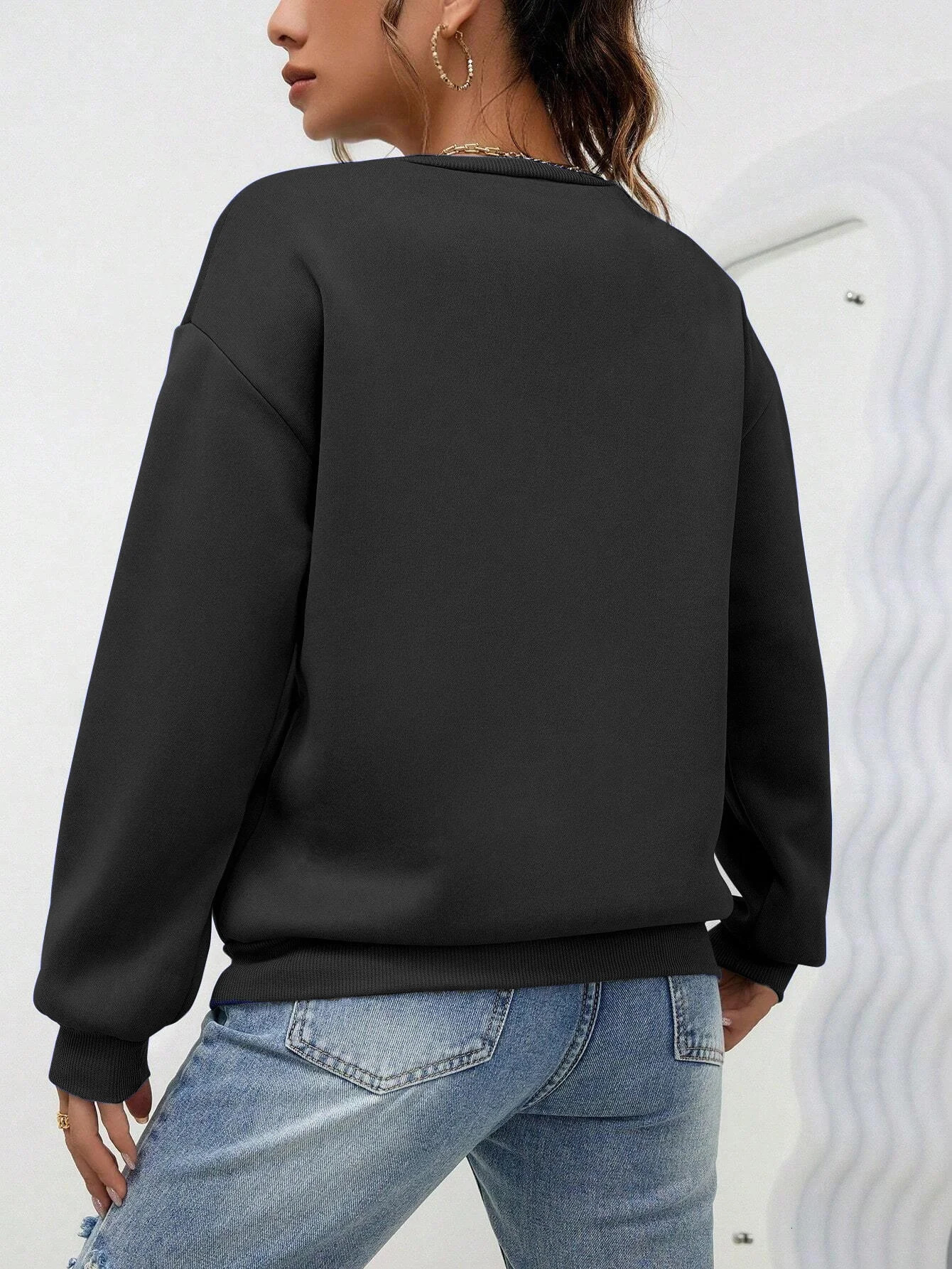 Woman Sweatshirt Casual Solid Color AllMatch Clothing Loose Fashionable Pullovers Autumn Crewneck Warm Female Hoodies 250725