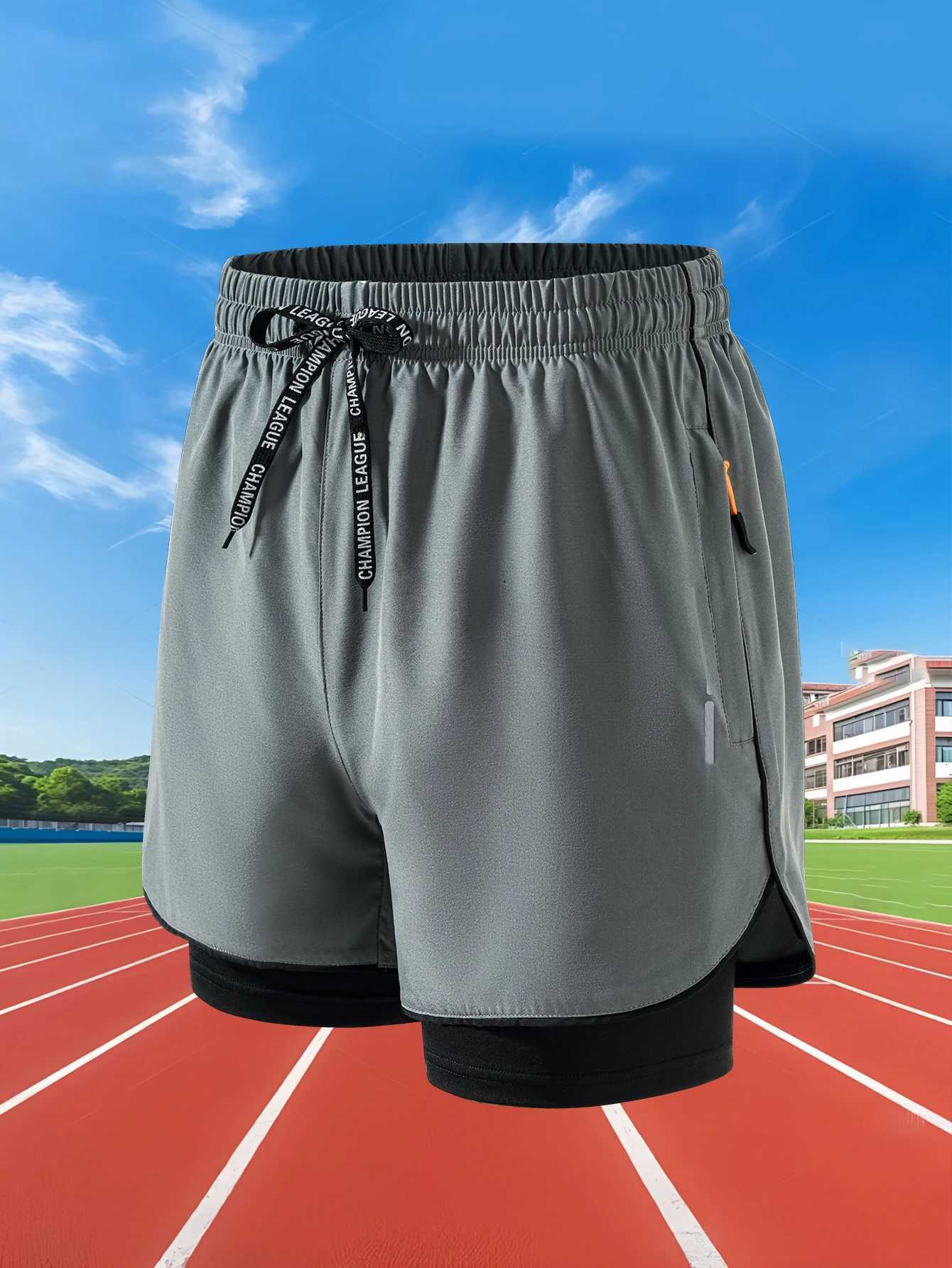 2024 Summer Men Running Shorts Fitness Gym Training 2 in Sports Shorts Quick Dry Workout Jogging Double Deck Shorts W250724