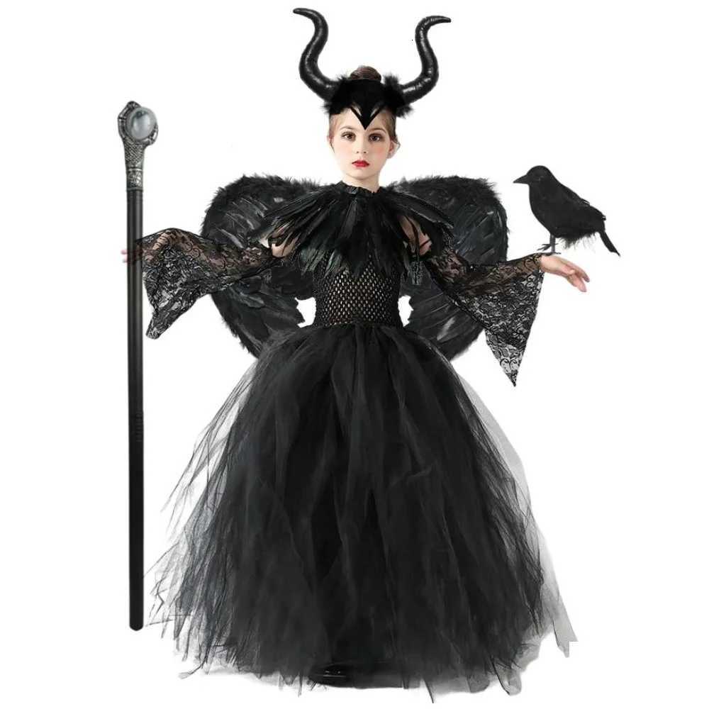 Halloween Maleficent Costume for Girls Cosplay Evil Queen Dress Up Costumes Witch Devil Black Mesh Princess Dress Wings Bird 12Y Z250725