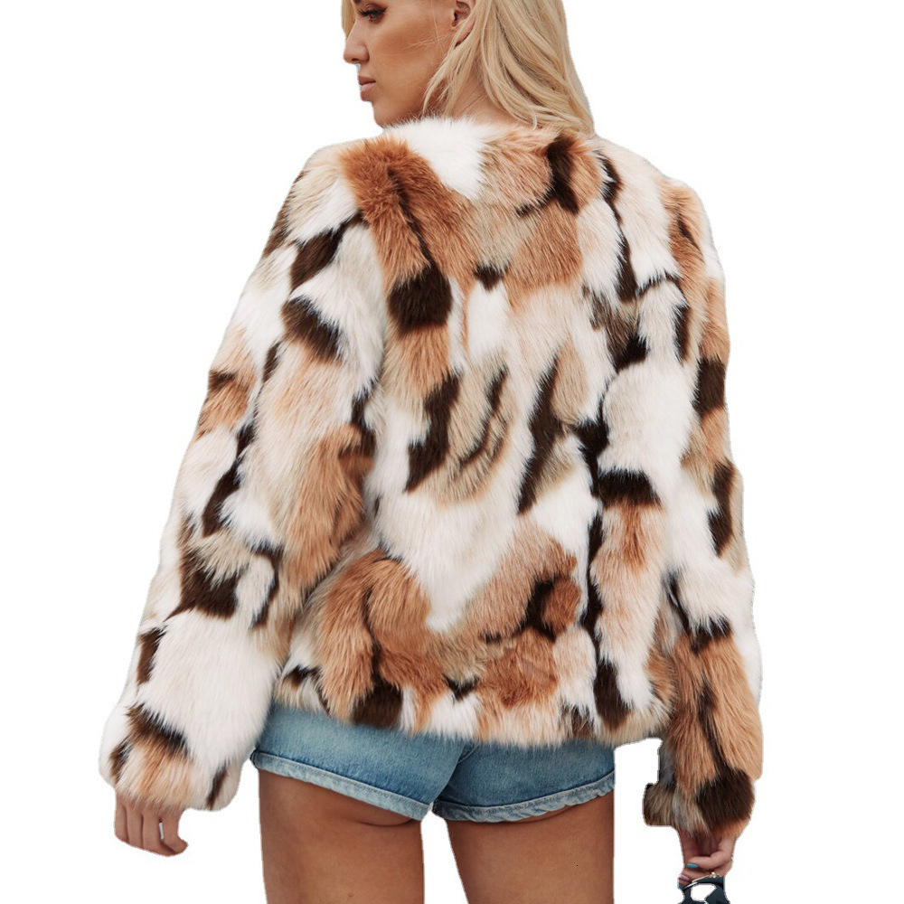 F0203 Trendy Autumn Winter New Fashion Mixed Color Faux Fur Coat Womens New Design 250107