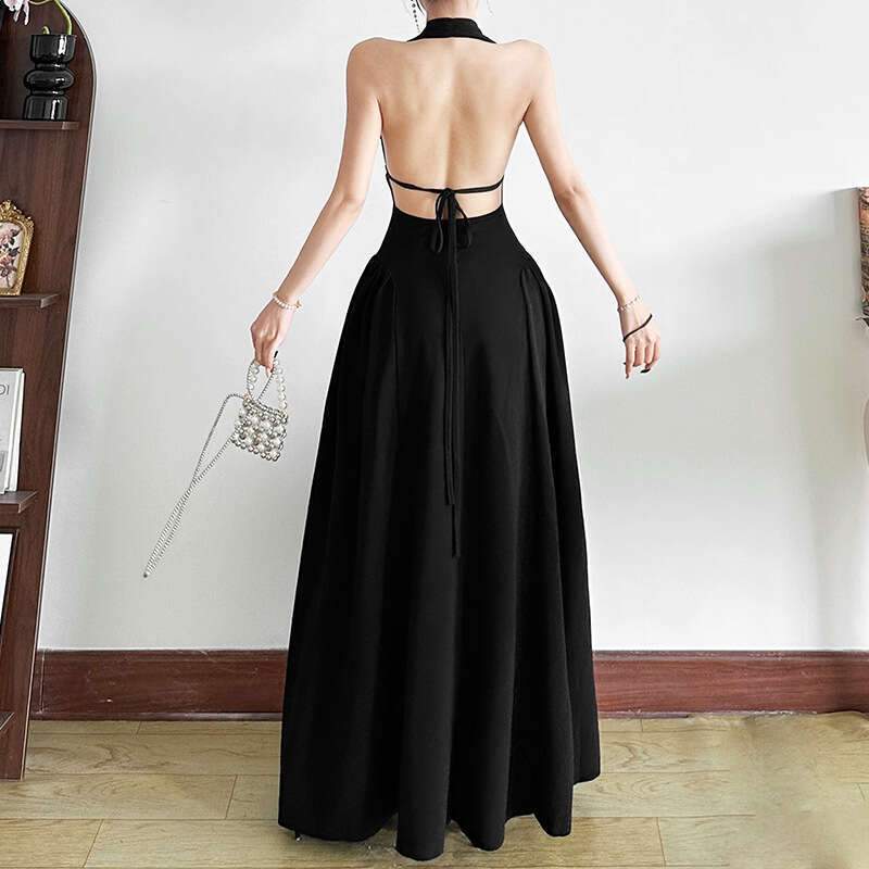 2025 Sexy Deep V Neck Halter Summer New Solid Color Sleeveless Waist Slimming Bodycon Dress for Women cb6