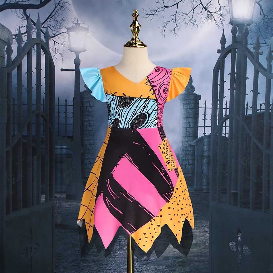 Kids Girls Halloween Sally Costume Movie The Nightmare Cosplay Before Christmas Bow Print Princess Dress Bag Suit For Children Z250725