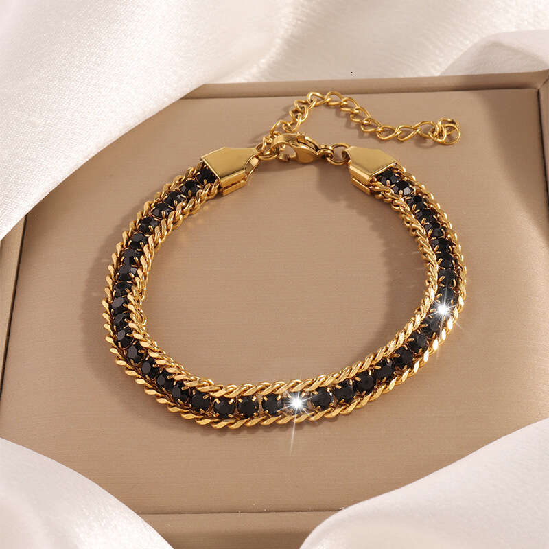 Titanium for Women High-End Wholesale Fashion Simple Stainless Steel Three-Layer Inlaid Dia Versatile Light Bracelet