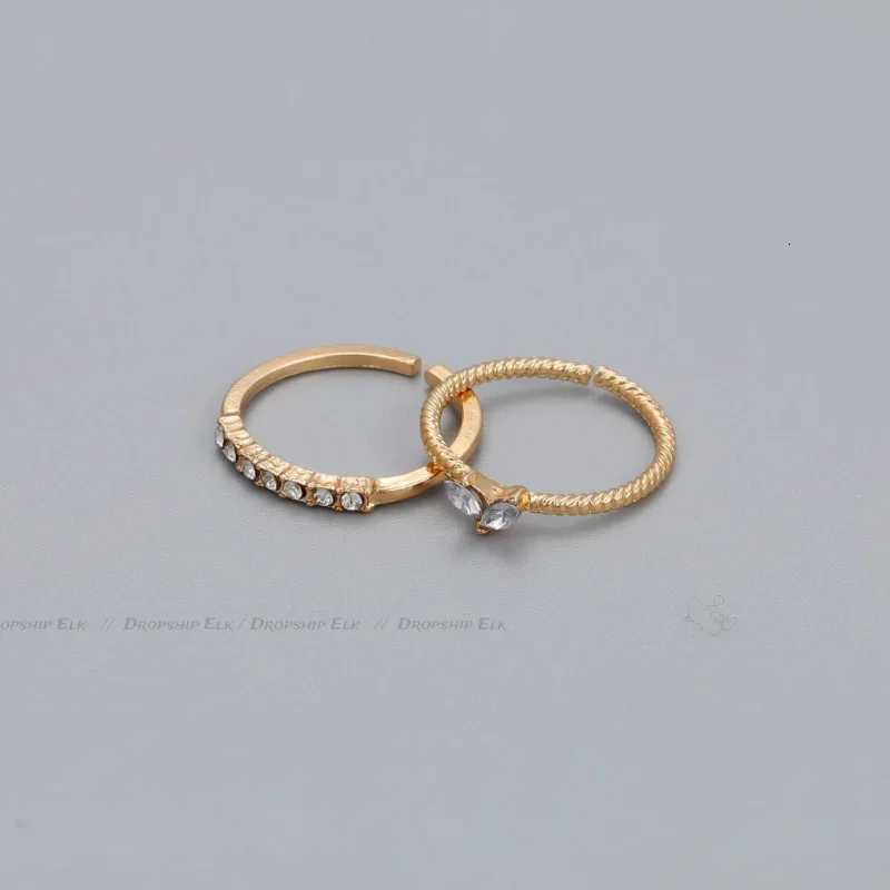 2-piece/set gold heart-shaped zircon ring set suitable for women adjustable minimalist luxury twisted ring fashionable jewelry wedding gift W250417