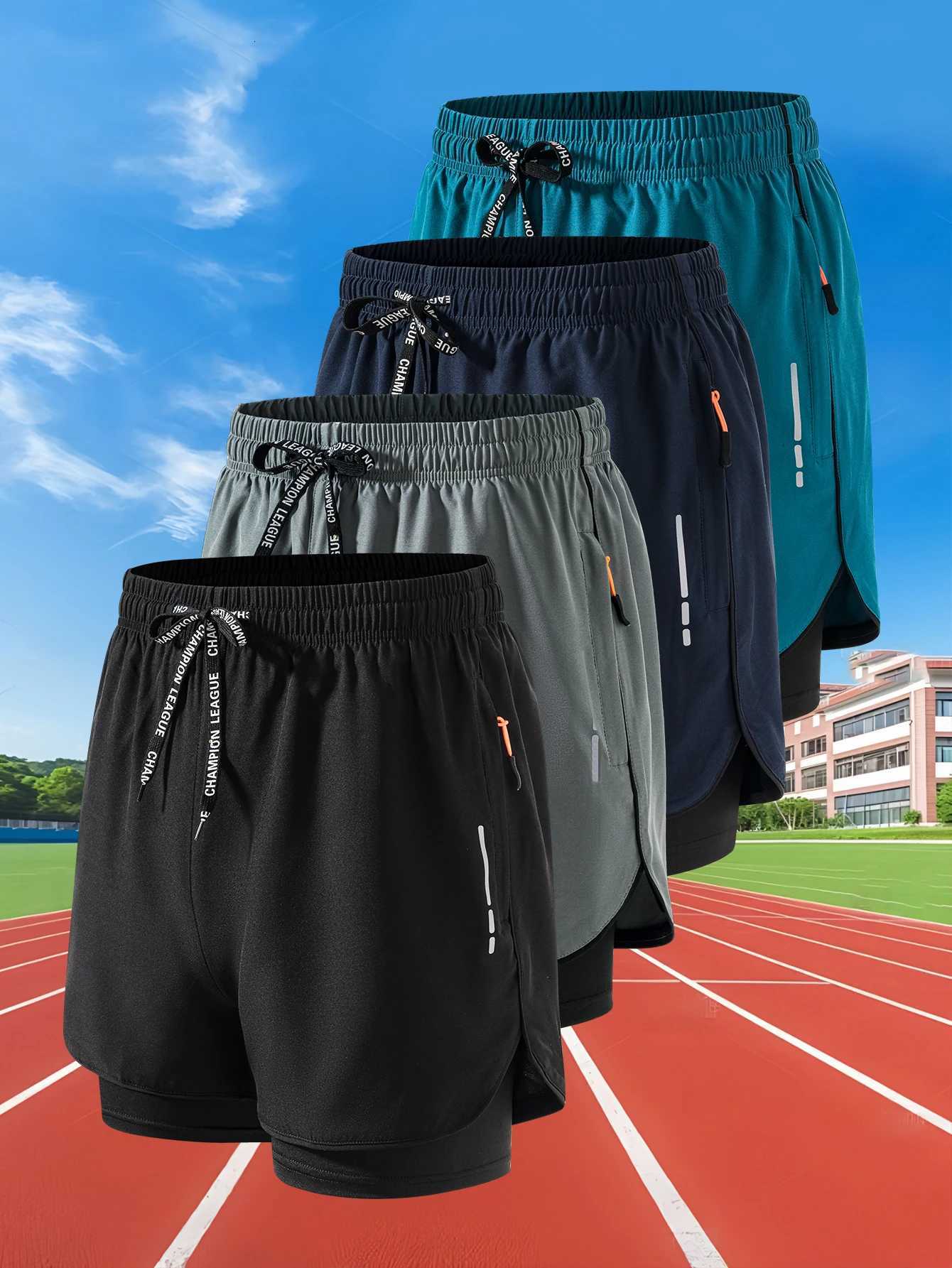2024 Summer Men Running Shorts Fitness Gym Training 2 in Sports Shorts Quick Dry Workout Jogging Double Deck Shorts W250724