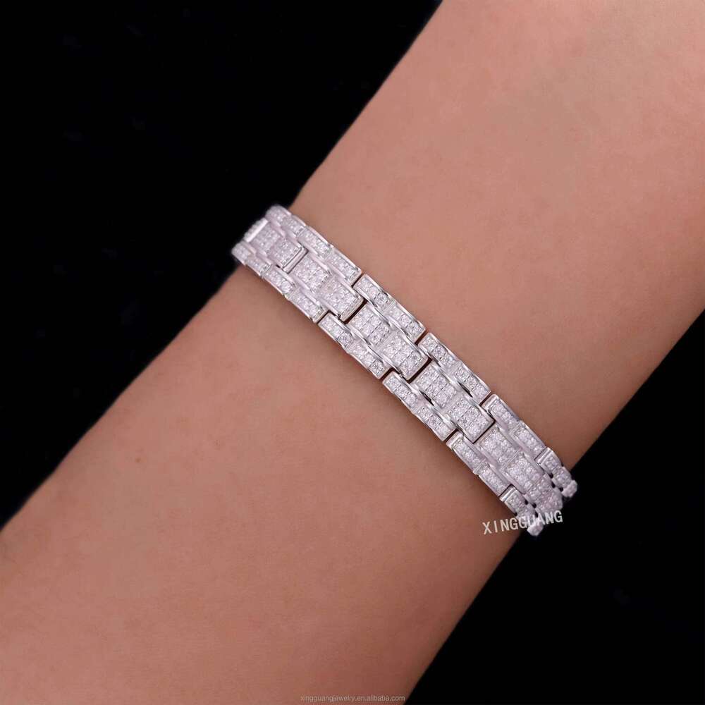 New Design VVS Dia Hip Hop Rapper Bracelets 8mm-12mm S Sier Iced Out Moissanite Cuban Link Bracelet Fine Jewelry