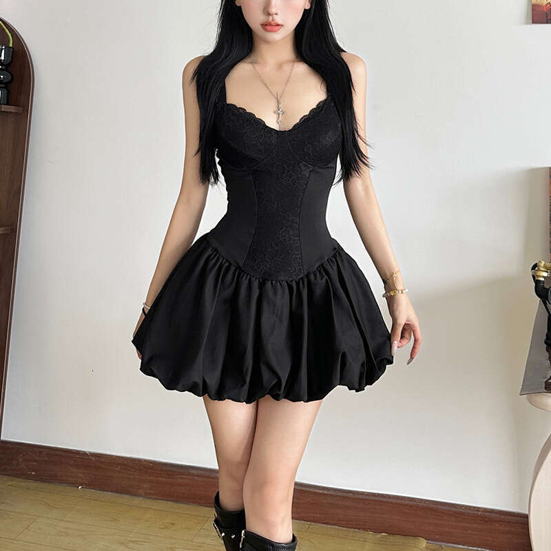 2024 Autumn New Women's Solid Color Slim Street Fashion V-neck Strap Backless Dress d96