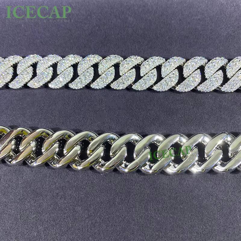 Fine Jewelry Necklace Custom 14mm Cuban Link Chain VVS Moissanite Diamond Middle Big Stone 925 Silver Charm Moissanite Chain