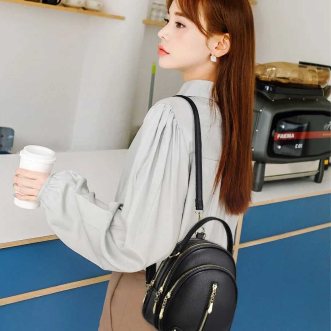 100% PU Large Capacity Backpack Soft Leather Travel Small Backpack Y250724
