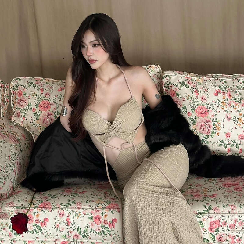 2025 Style High-End Pure Desire Sleeveless Two-Piece Sexy Strapless Bustier Fashion Tie-Up Bodycon Dress for Women b90