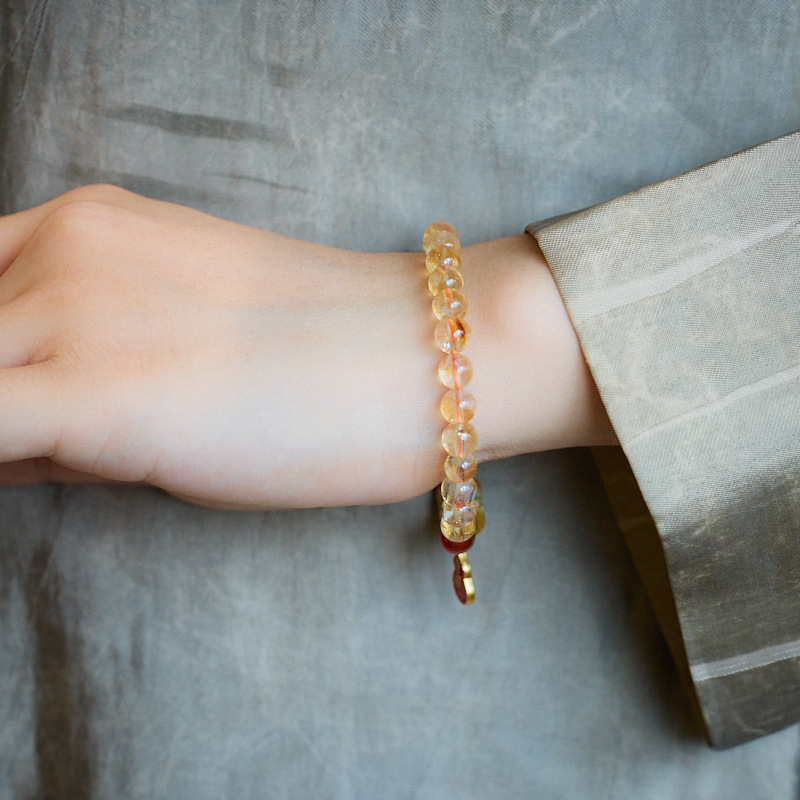 New Design Chinese Style Versatile Citrine Bracelet with Gourd Charm Auspicious Unique Hand Jewelry for Women