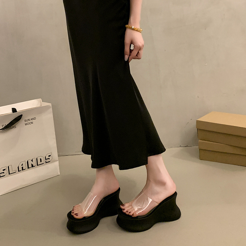 Ddmysports Summer New Thick Soled Wedge Transparent Strap Platform Fashion Outdoor Casual Beach High Heel Sandals For Women Outdoor Shoes