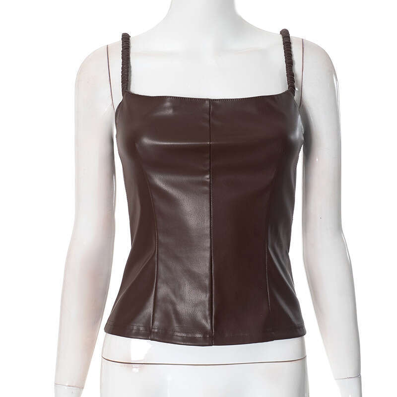 Ytp615 Women's Autumn New Solid Color Slim Fit Inner Elastic Strap Leather T-Shirt Top B5