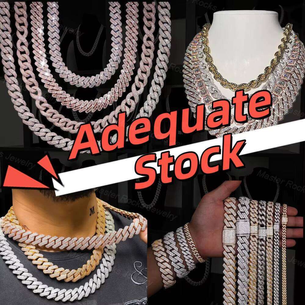 15mm Baguette Iced Out Sier Hiphop Men VVS Dia Moissanite Cuban Link Chain