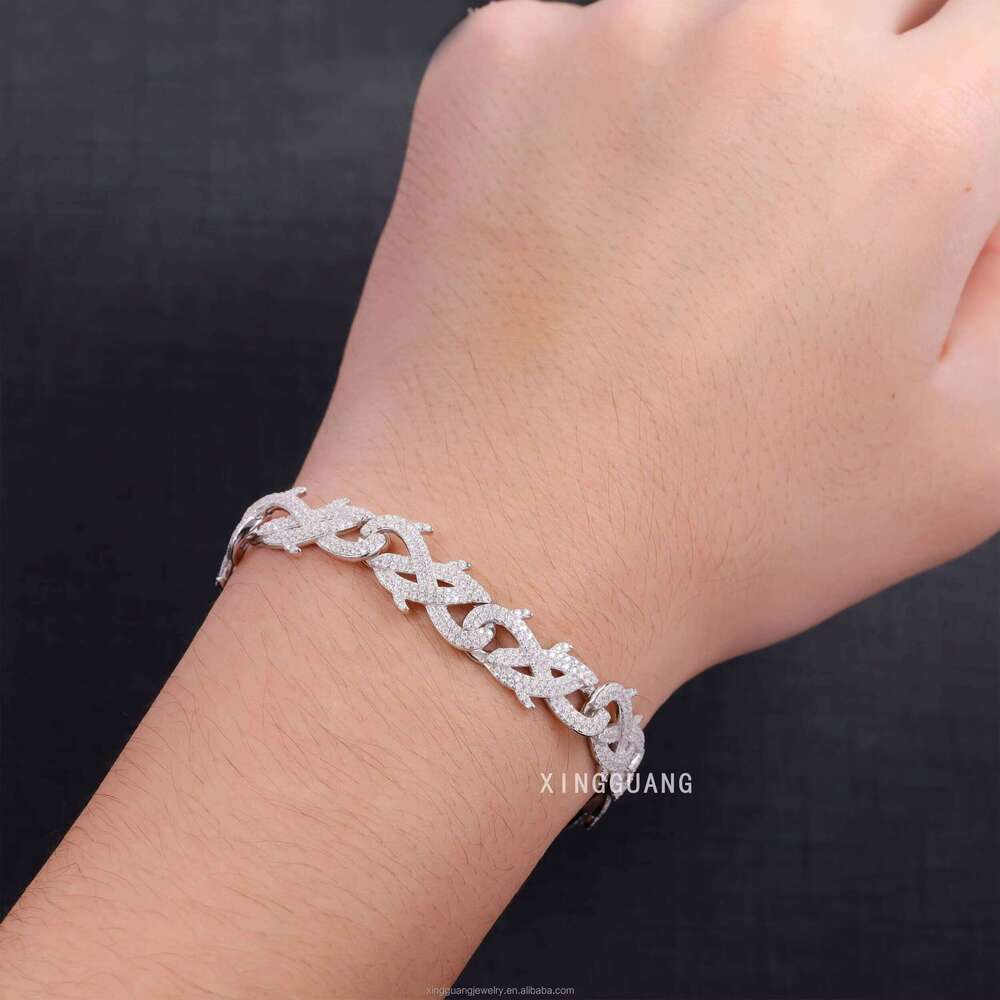 RTS Spiked Shape Mossanite S Sier Hip Hop Men 100% Pass Tester VVS Moissanite Cuban Link Bracelet