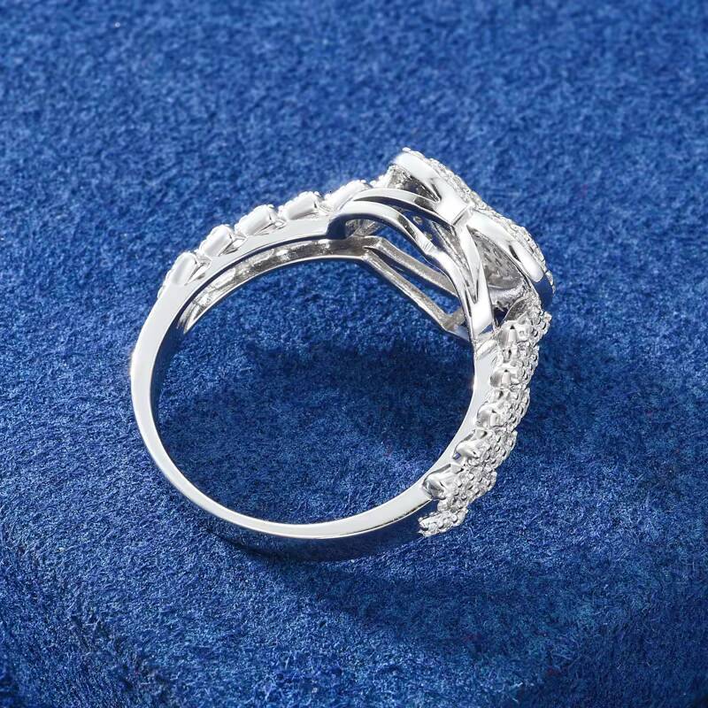 Fashion Anniversary Gift Sparkling Jewelry 925 Sterling Silver VVS Moissanite Diamond Iced Out Heart Finger Ring