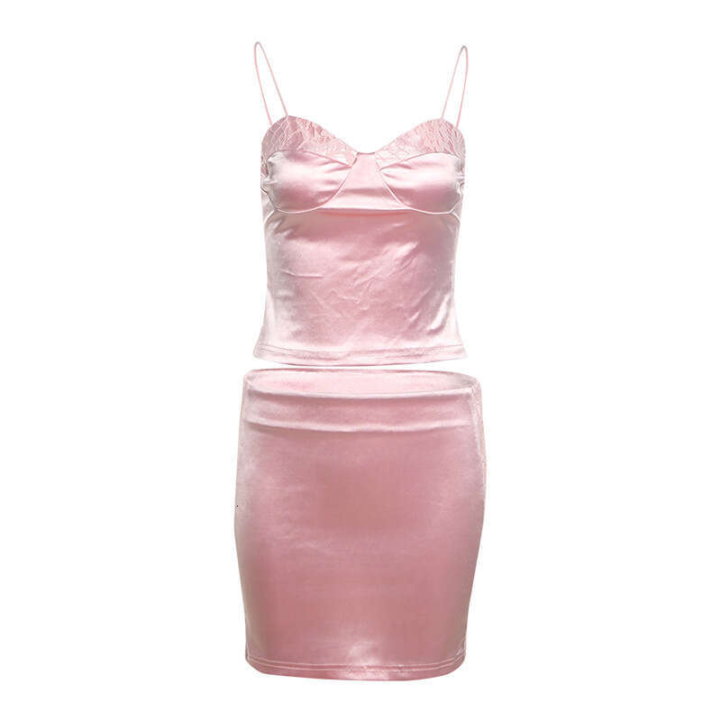 2025 Summer INS Style Camisole Elegant Slim Short Top Bodycon High Waist Skirt Set for Women dab