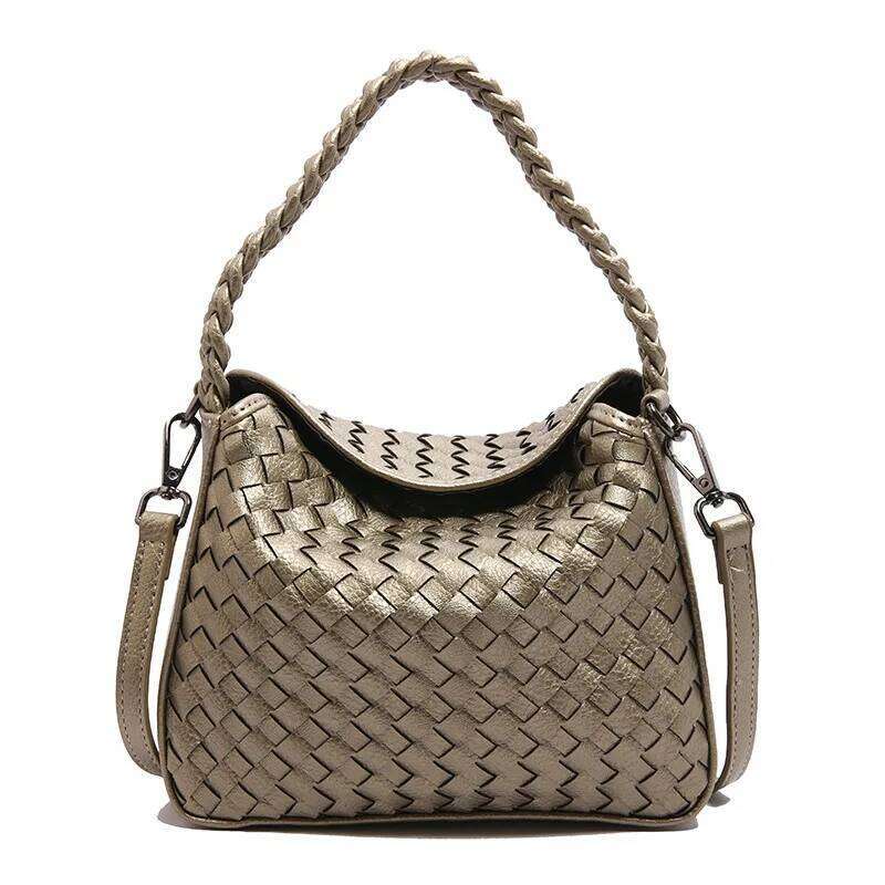 New Woven Single Shoulder Bag Women Large Capacity Casual Crossbody PU Material Handbag