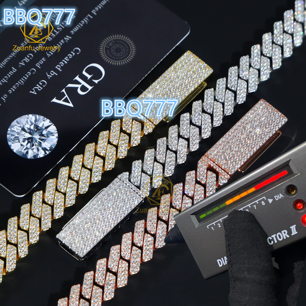 Classic Sterling Silver 925 White Gold Cuban Link Iced Out Lab Diamond Moissanite Cuban Chain Necklace Jewelry