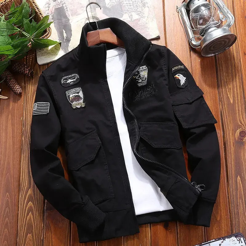 Outdoor Boxing Cargo Jacket Mens High Quality Vintage Embroidered Windbreaker 2024 Autumn Wild Hunting Pure Cotton Warm Coat 250717