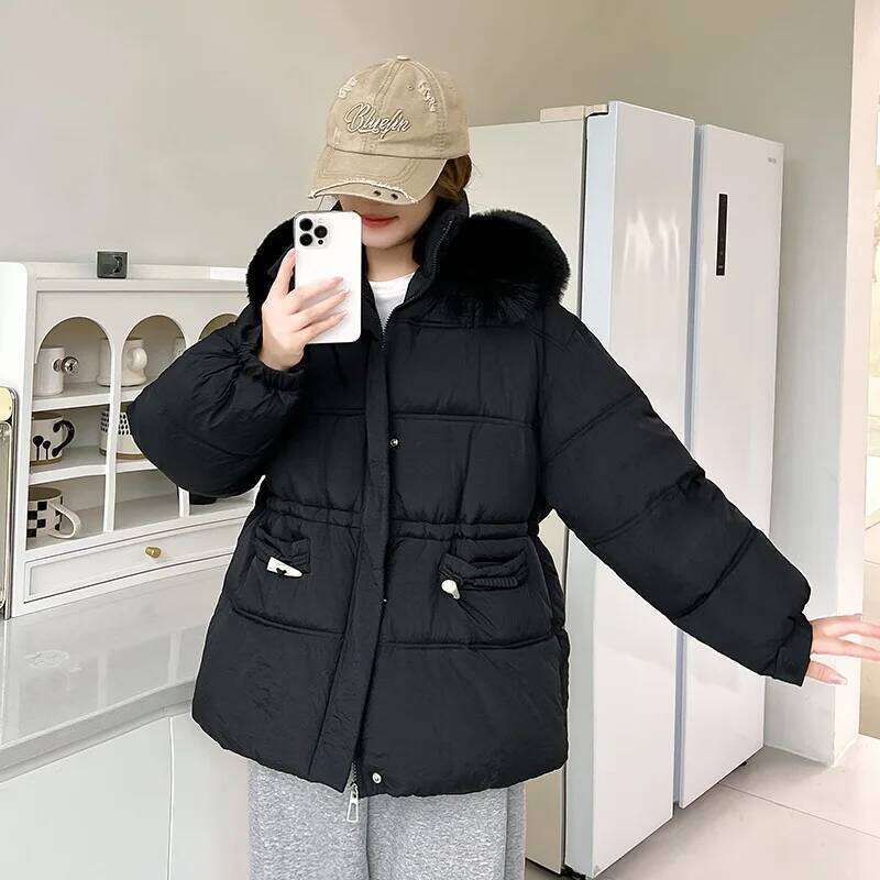 Winter Big Collar Hooded Jackets Female Outwear Fur Women Puffer Jacket Parka High-Quality Warm Cotton Padded Down Coat
