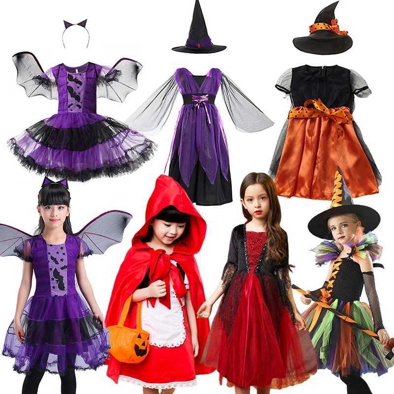 Halloween Girls Role Play Villain Witch Costume Mesh Tutu Dress Evil Vampires Clown Dress Little Red Riding Hood Outfit Hat Gown Z250725