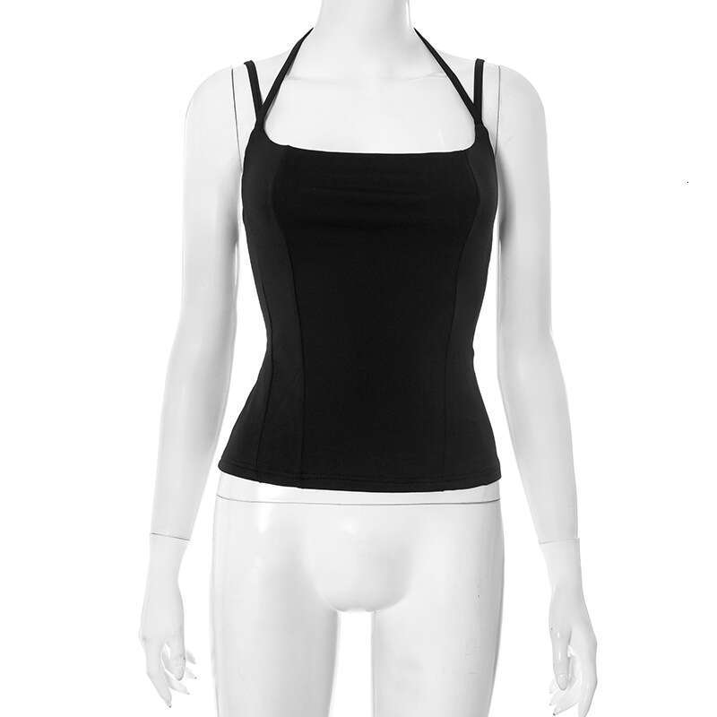 Y25tp062 Women's Spring Summer New Slim Off-Shoulder Double Strap Ripped Vest Top B5