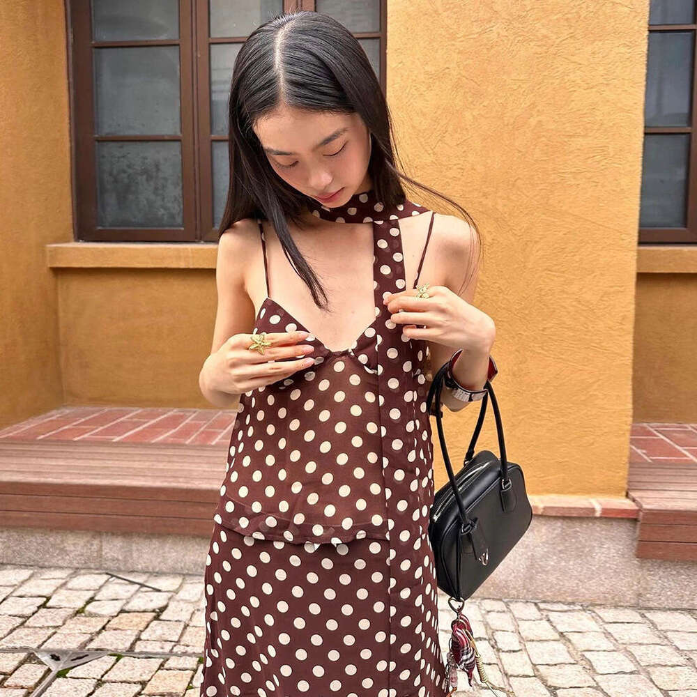 2025 Summer New Sleeveless Slim Top Polka Dot High Waist Elegant Half Skirt Set for Women 67c