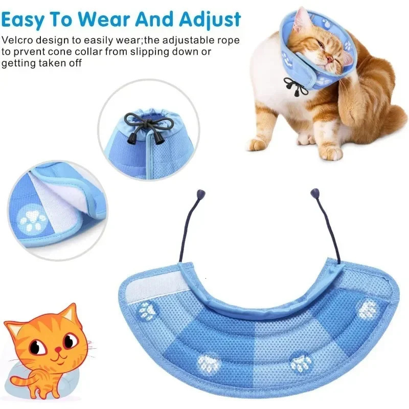 Adjustable Cat Cone Collar Soft Cute Cats Recovery Collar Protective Pet After Surgery Lightweight Elizabethan Collars for Pet 250716