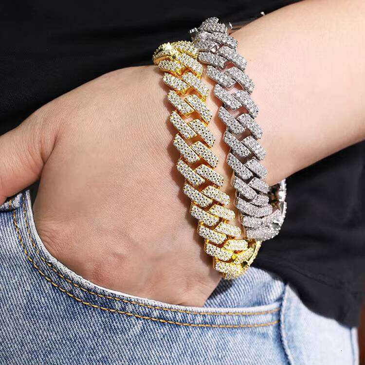 2rows Dia GRA VVS D Moissanite Cuban Chain Hiphop Iced Out Sier Fine Jewelry Bracelet
