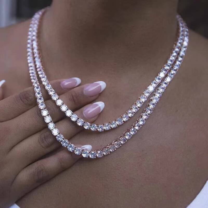 RINNTIN SC-2 Fashion 925 Sterling Silver Necklace CZ Chain Men Jewelry Popular Colar Cadena Custom Tennis Chain for Women