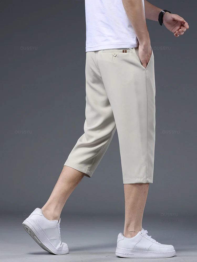 Clothing HighQuality Business Suit CalfLength Pants Men Pendulous Smooth Solid Color Straight Office Formal Shorts 250725
