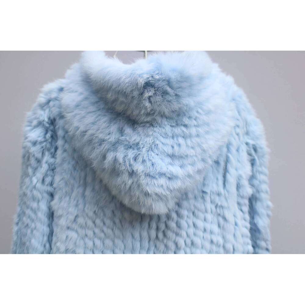 Real Rabbit Fur Coat For Women Encrypted Thickened Handmade Double-Sided Woven Hooded Korean Style New Autumn And Winter