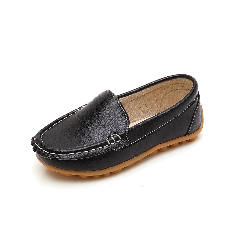 2850 Straight Black Unisex Children's Casual Versatile Little Leather Shoes ddmythur