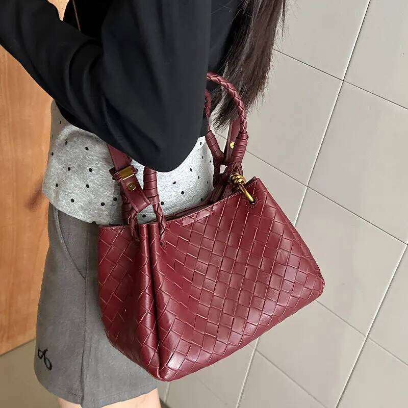 Woven Texture Bucket Bag Stylish Soft Tote Women Trendy Crossbody Single Shoulder Chic Handbag