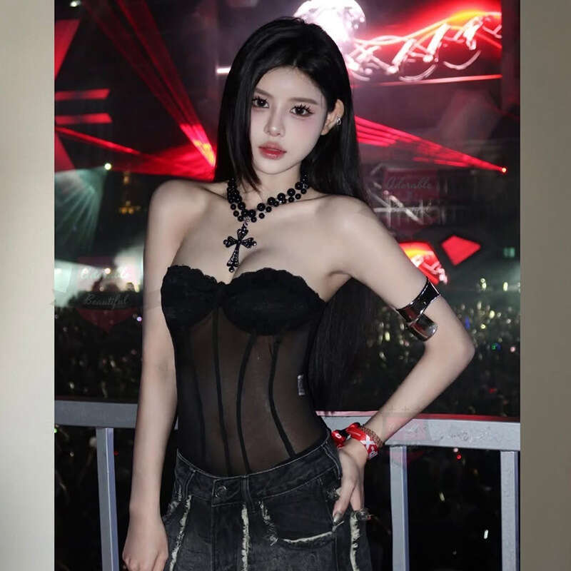 2025 Spring New Women's Fashion Solid Color Slim Street Style Off-Shoulder Tube Top Backless Vest b2e