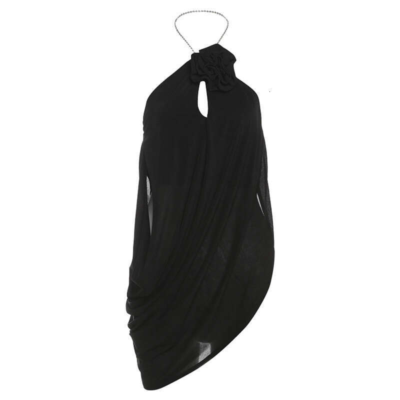 2025 Spring New Women's Fashion Solid Color Loose Street Style Halter Neck Backless Sleeveless Tank Top 681