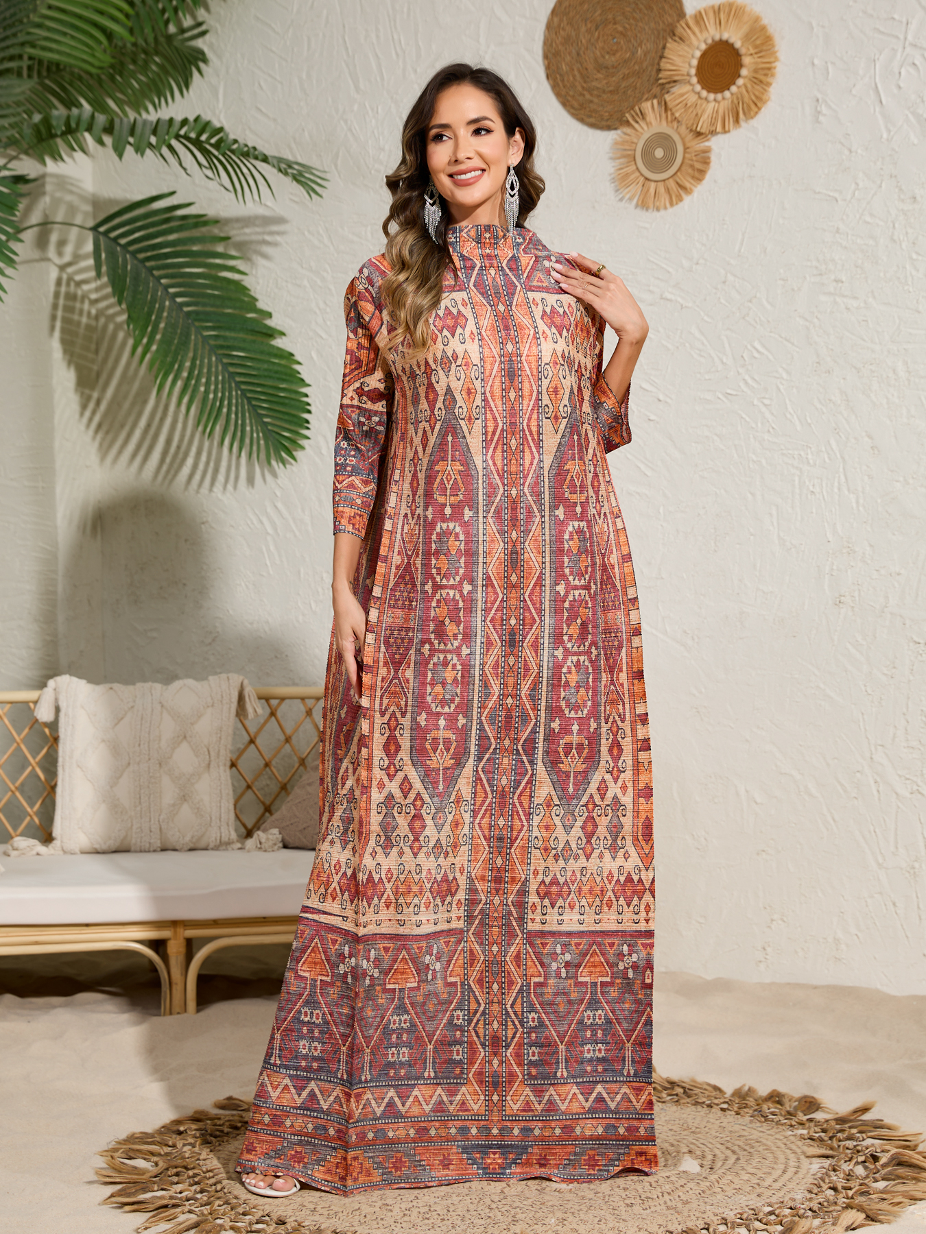 dress Ethnic Clothing Ladies' elegant, loose and printed long-sleeved dress in Arab style NZ013