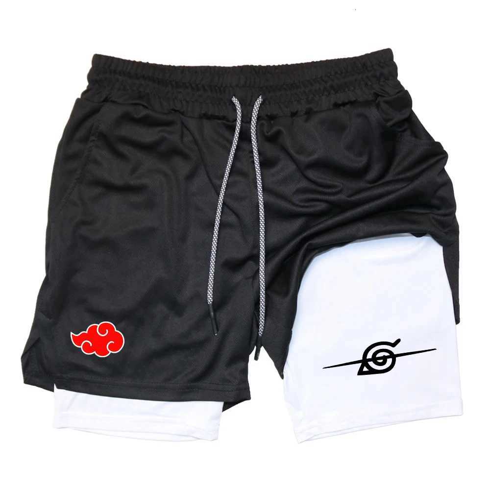 Men Anime Double Layer Shorts Gym Workout Printed Sports Multi-Performance Training Quick-Drying Jogging Pants Towel Pants M-3XL W250724