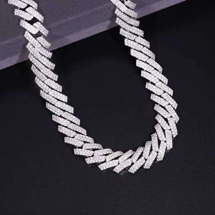 Fashion Design 15mm Wide 2Rows Moissanite Dia S Sterling Cuban Link Chain